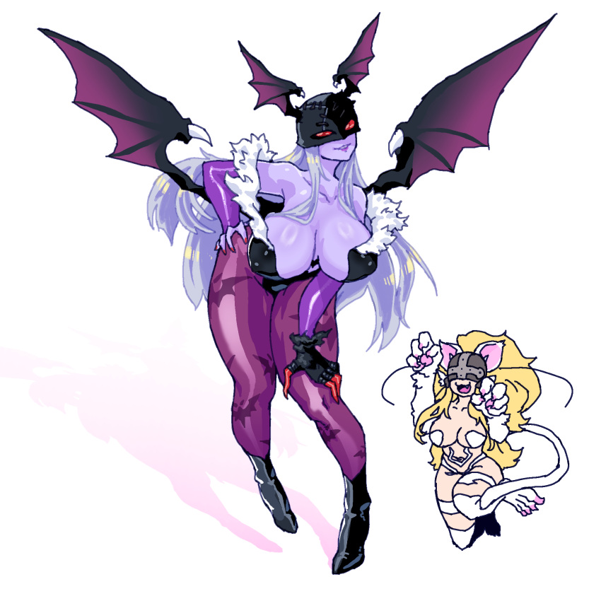 angewomon bat_wings big_breasts cat_girl darkstalkers digimon digimon_(especie) felicia_(darkstalkers) head_wings headwings ladydevimon pelo_largo morrigan_aensland_(cosplay) vampiro_salvador alas_en_cabeza