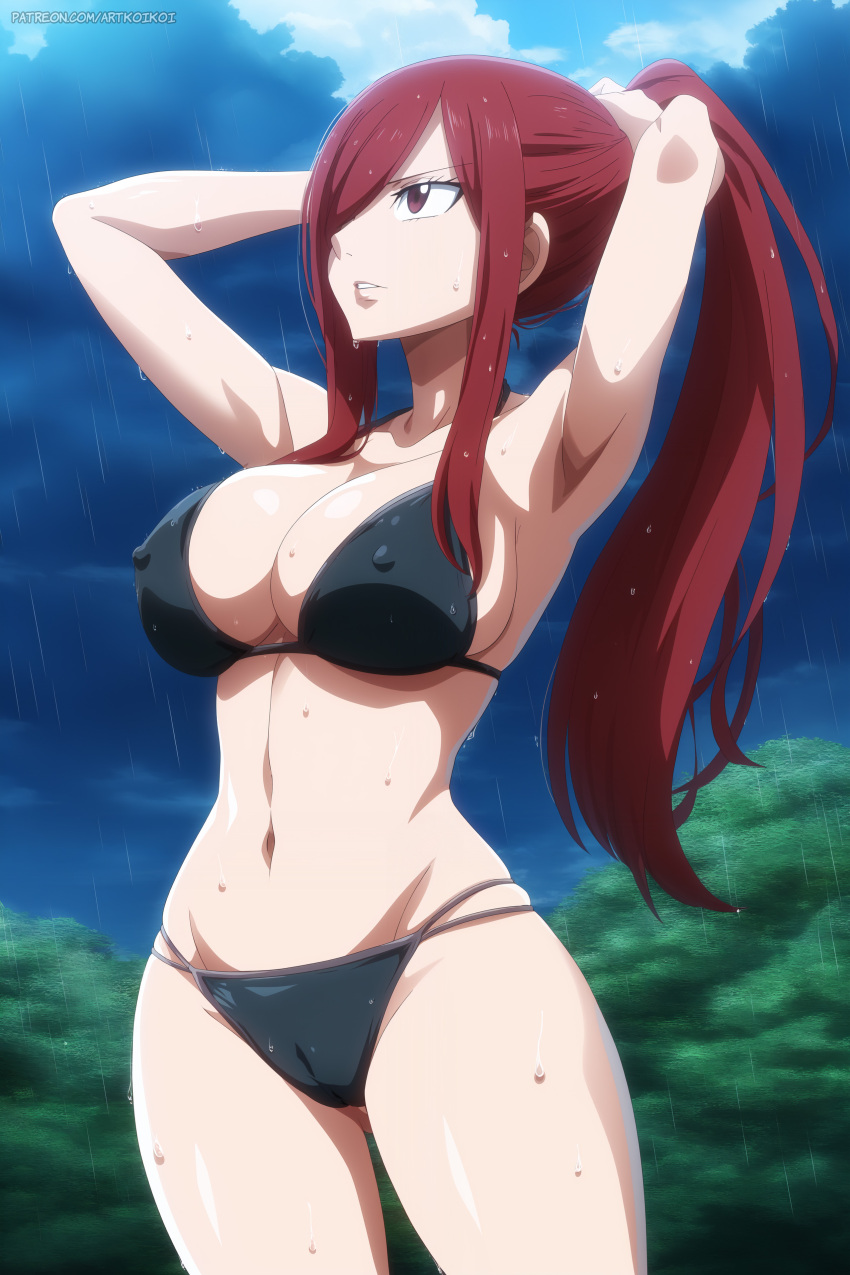 1girl ai_generated brazos_arriba artkoikoi pechos_grandes bikini bikini_negro bragas_negras pechos erza_scarlet cola de hadas mujer_solo pechos_grandes pelo_largo mujer_madura bragas pervertido mujer_pervertida pelo_rojo invitación_sexo sexualmente_sugerente