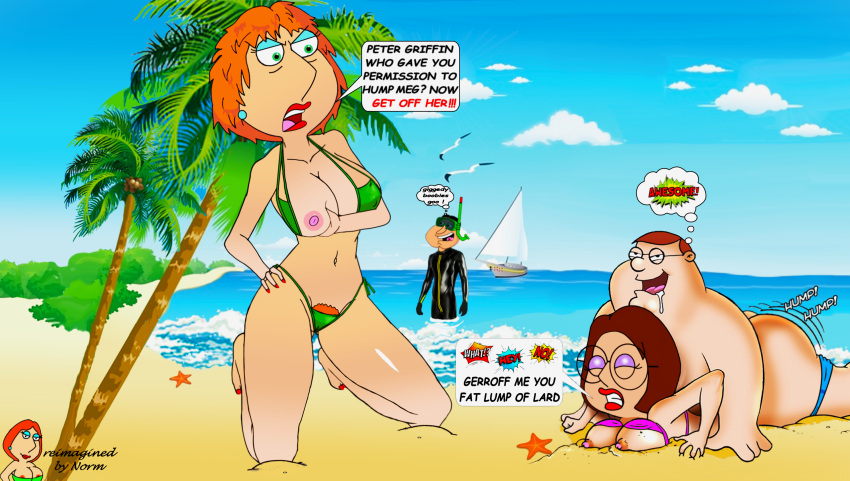 bikini pechos pezuña de camello pezones erectos chico de familia padre e hija gafas glenn_quagmire incesto lois_griffin meg_griffin normal9648 peter_griffin vello púbico violación muslos