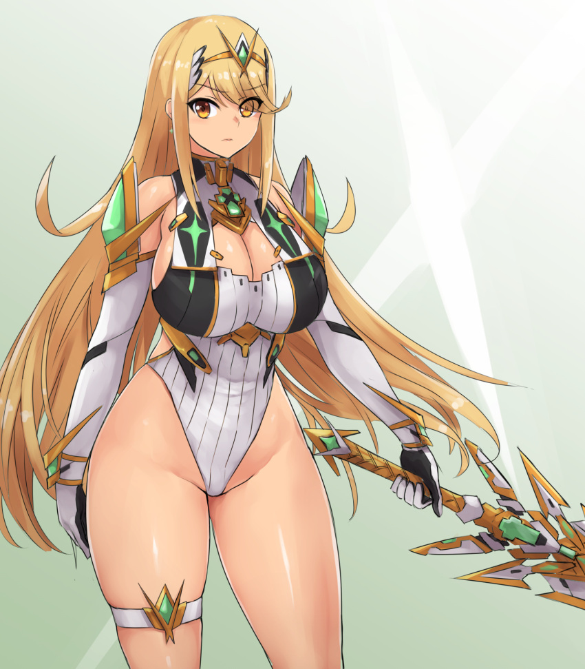 1chica seductor pechos grandes cabello_rubio escote vestido ropa solo mujer mytra nintendo nurutekan xenoblade_(serie) xenoblade_chronicles_2 ojos_amarillos