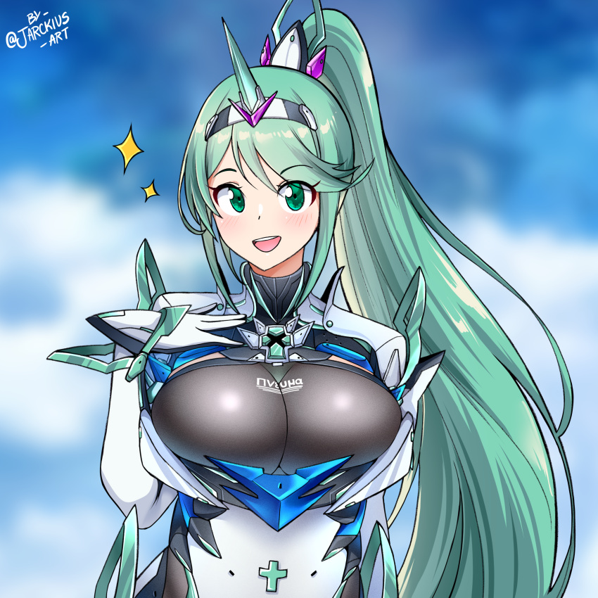 1 chica 1 chica seductor pechos grandes ojos_verdes pelo_verde jarckius pelo_largo nintendo pneuma_(xenoblade) pelo_muy_largo xenoblade_(serie) xenoblade_chronicles_2