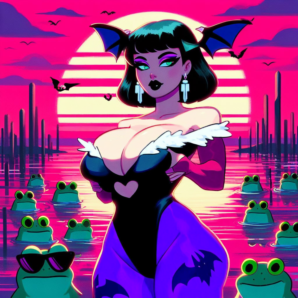 ai_generated bat_wings big_breasts black_hair black_lipstick body darkstalkers aretes grabbing_own_breast ojos_verdes head_wings headwings calzas maquillaje morrigan_aensland morrigan_aensland_(cosplay) pelo corto medias puesta de sol vampire_savior