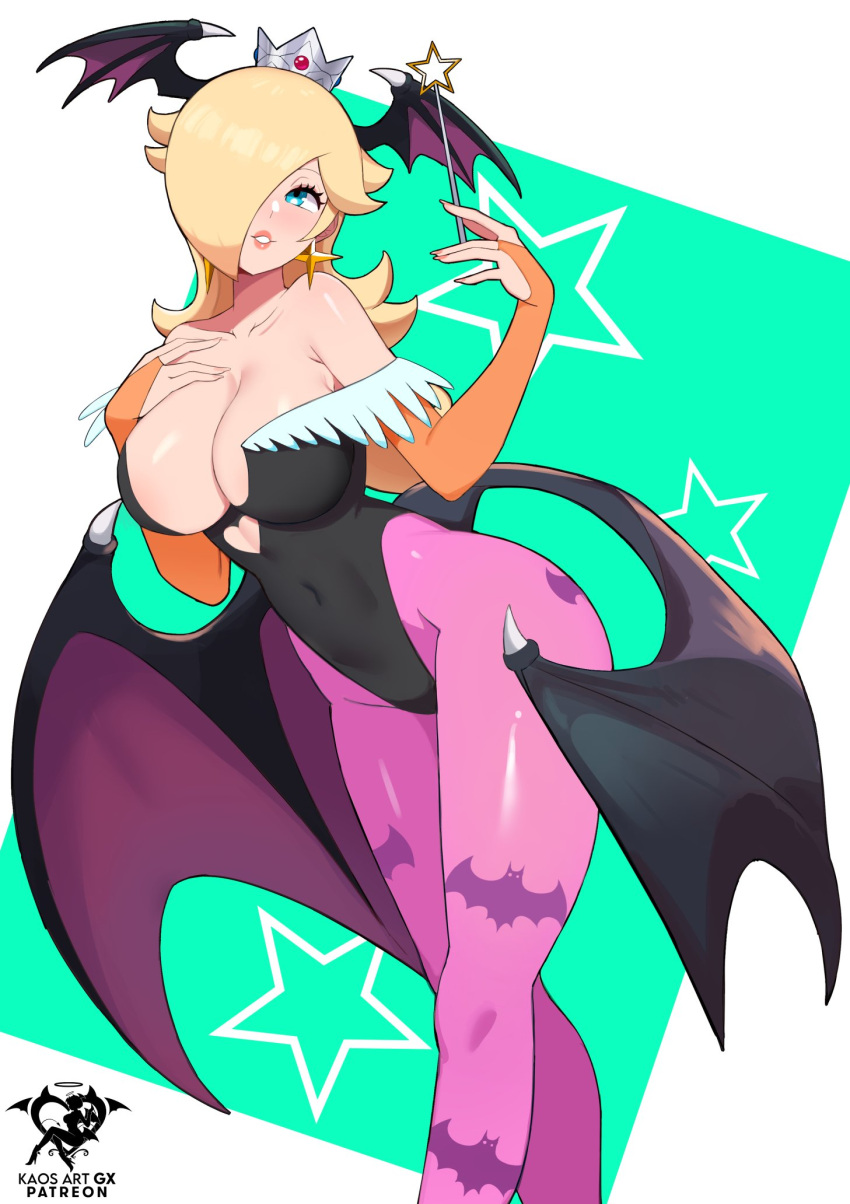 bat_wings big_breasts rubia rubia_female_hair_body traje darkstalkers hair_over_one_eye head_wings headwings kaos_art nintendo one_eye_covered rosalina rosalina_(mario) rosalina_(mario_galaxy) medias vampire_savior alas_en_la cabeza