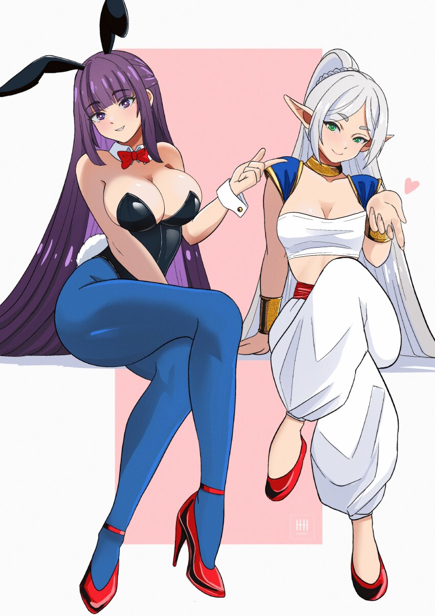 arabian_clothes mono bulma_brief bulma_brief_(cosplay) bunny_ears gargantilla dragon_ball dragon_ball_super dragon_ball_z elf elf_ears elf_female fern_(sousou_no_frieren) frieren frieren_beyond_journey&#039;s_end ihsnet legwear pelo_largo pelo_morado medias pelo_blanco