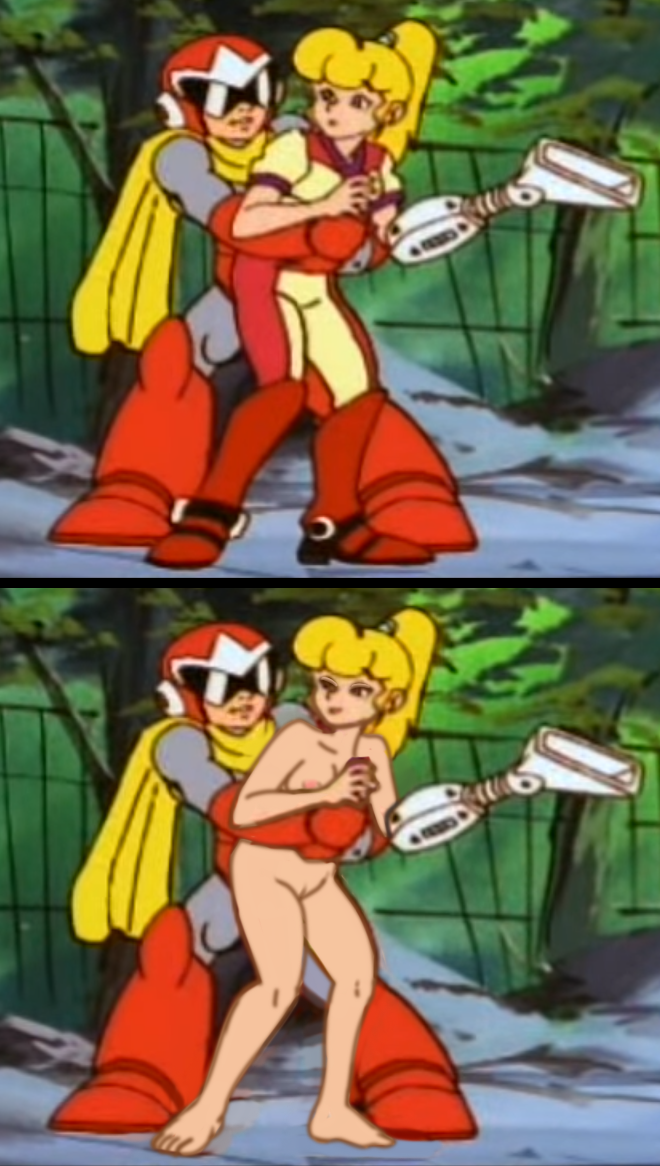 rubia mujer_rubia cabello_rubio senos solicitud_de_carácter solicitud_derecho de autor editar editado botas_largas megaman_(1994_tv_series) megaman_(serie) pezones desnudo nude_edit nude_female cola de caballo proto_man roll_(megaman_1994_tv_series) sonrisa