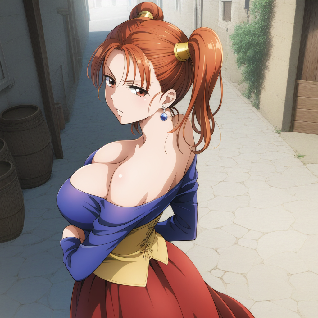 1girl 1girl ai_generated pechos grandes pechos ojos_marrones escote mujer_vestida café_ai dragon_quest dragon_quest_viii enfoque_femenino alta resolución jessica_albert pelo_largo patreon patreon_reward cabello_rojo solo_femenino difusión_estable tagme adolescente colas gemelas personaje_juego_video franquicia_juego_video