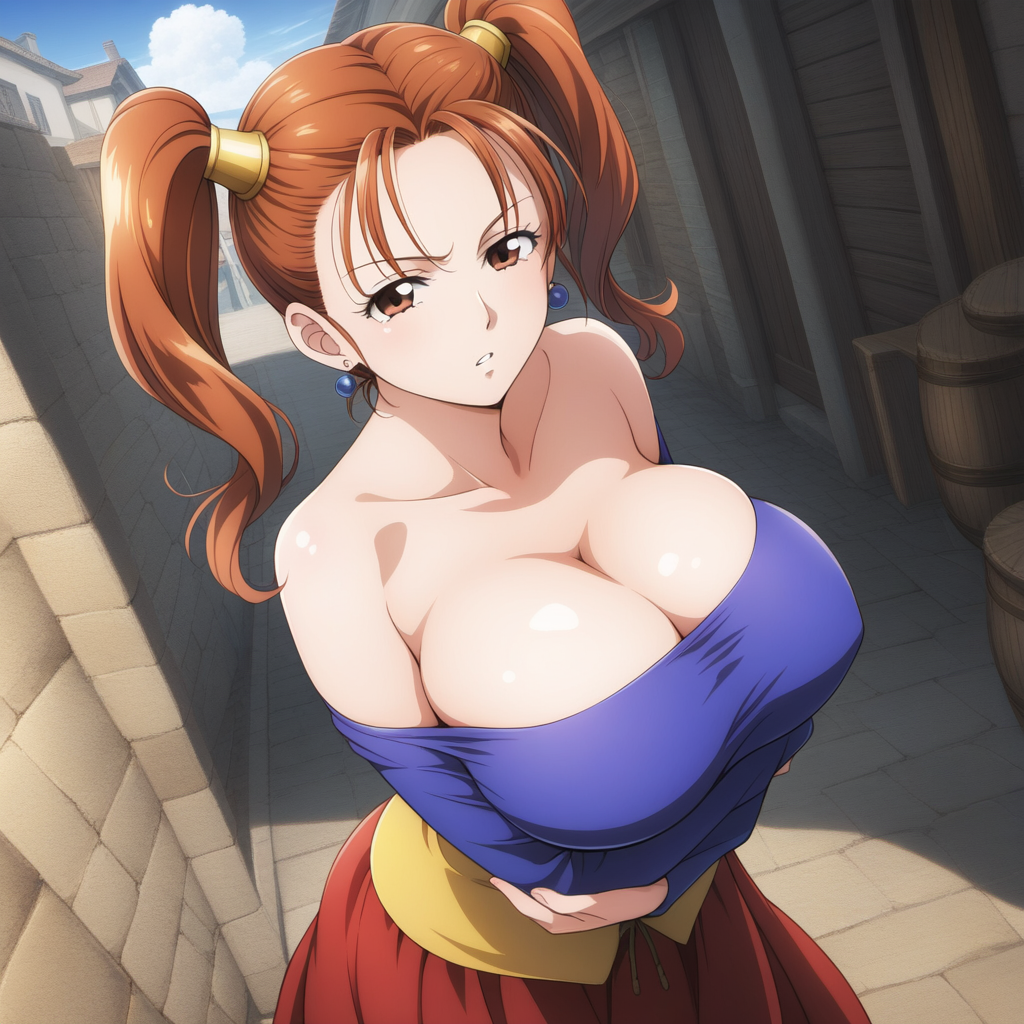 1girl 1girl ai_generated pechos grandes pechos ojos_marrones escote mujer_vestida café_ai dragon_quest dragon_quest_viii enfoque_femenino alta resolución jessica_albert pelo_largo patreon patreon_reward cabello_rojo solo_femenino difusión_estable tagme adolescente colas gemelas personaje_juego_video franquicia_juego_video