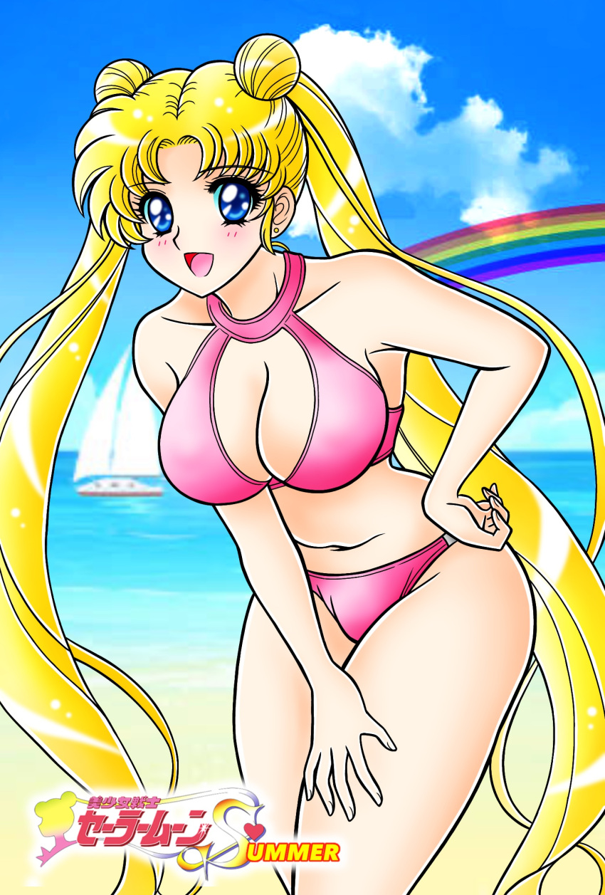 1chica seductor playa pechos grandes bikini bishoujo_senshi_sailor_moon cabello_rubio ojos_azules barco pechos escote escote_corte ropa_corte día doble_moño moño_de_alta_resolución cabello_largo mirando_al_visor mayor mujer_mayor boca_abierta pin_up bikini_rosa arcoíris marinero_luna sonrisa traje de baño tatsumi_kyouhei tsukino_usagi colas gemelas pelo_muy_largo embarcación_ adulto mujer_adulta_joven mujer_adulta_joven