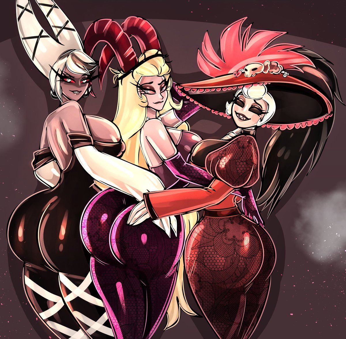 2milfs 3_girls 3demons big_ass big_breasts bitterbunz carmilla_carmine demonio vestido demon_girls demon_horns demon_humanoid demonioness demonios sonrisa hand_on_butt hazbin_hotel lilith_morningstar_(hazbin_hotel) mirando_al_visor milf milfs rosie_(hazbin_hotel) súcubo twitter vivienne_medrano vivziepop x