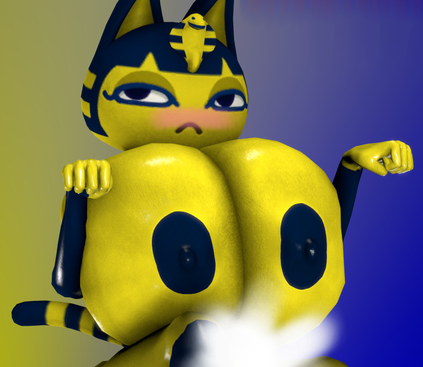 1boy 1futa animal_crossing ankha_(animal_crossing) rubor semen cum_ordeño felación futa_on_male futanari hyper_breasts hypfutalover chupando_pene tagme