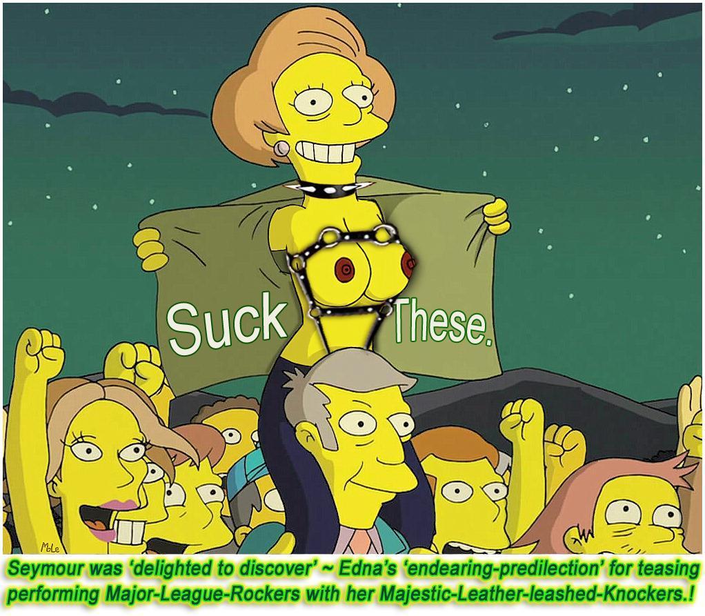 bdsm_outfit big_breasts bondage_outfit brown_hair brown_pezones llevando_partner aretes editar editado edna_krabappel pezón_slip pezones nude_edit ropa_abierta seymour_skinner pelo_corto sonrisa collar_puntiagudo los_simpsons