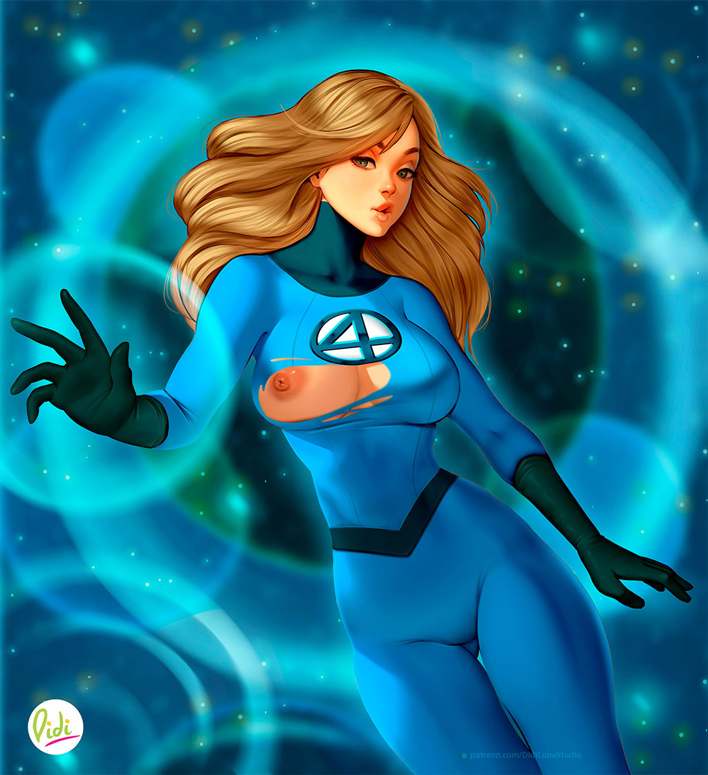 pechos_grandes rubia mujer_rubia pelo_rubio fondo_azul ojos_azules body didi_esmeralda cuatro_fantásticos mujer_invisible pelo_largo marvel marvel_comics pezones traje_de_una pieza pezones_rosas sue_storm ropa_ropa