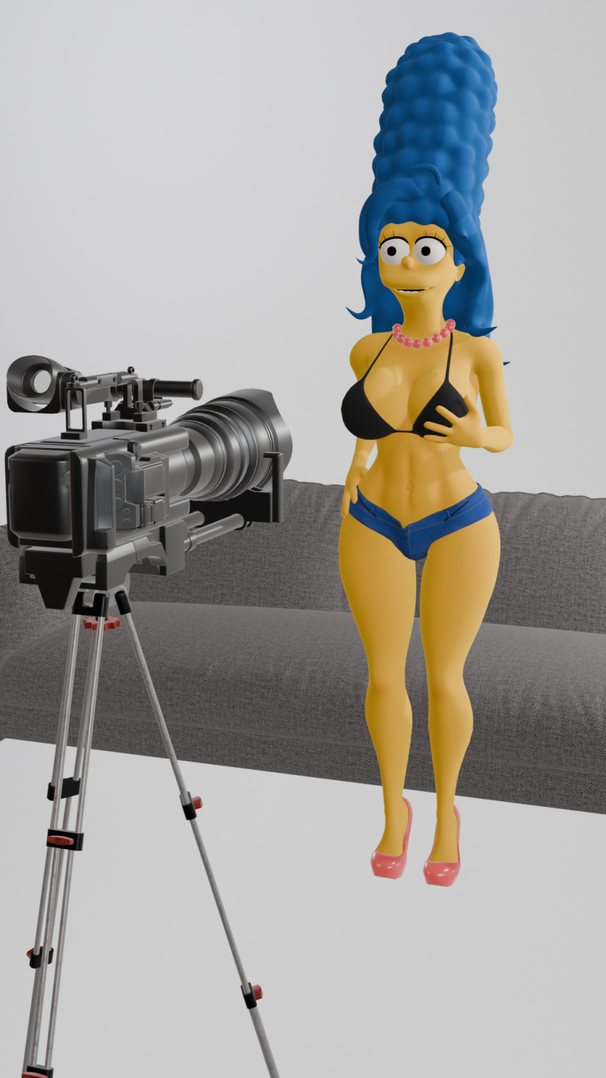 3d 3d_(obra de arte) Animación_3d culo grande pechos grandes sujetador casting sofá tacones altos eclipse_infinito marge_simpson pantalones cortos los_simpsons