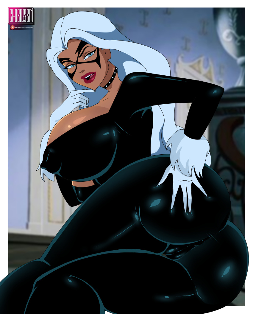 1girl 2023 culo agarrar_culo pechos_grandes black_cat_(marvel) ojos_azules body pechos trasero_redondo cameltoe gargantilla escote máscara_domino pezones_erectos_debajo_de_la_ropa felicia_hardy enfoque_femenino ghostlessm mano_en_el_culo pelo_largo mirando_al_espectador mirando_hacia_atrás marvel universo_animado_de_marvel cómics_marvel bulto_del_pezón boca_abierta pecho_lateral body_ceñido spider-man:_la_serie_animada spider-man_(serie) muslos_gruesos pelo_blanco