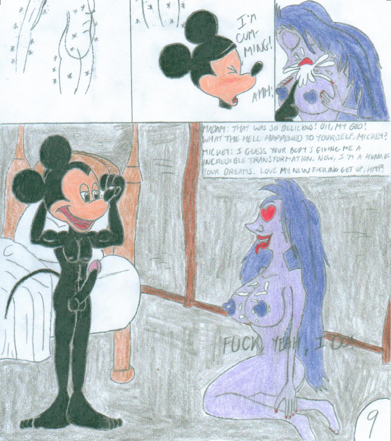 pechos cómic crossover corrida corrida en los pechos disney canal disney ojos verdes lápiz labial madam_mim mickey mouse ratón mujer desnuda pezones desnudo pene cabello morado shrekrulez la espada en la piedra bruja