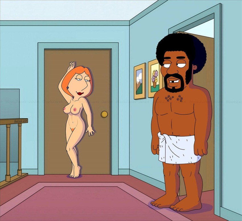 blackzacek pechos esposa infiel hombre de piel oscura pezones erectos chico de familia lois griffin vello púbico desnudo coño muslos tentadores toalla alrededor de la cintura