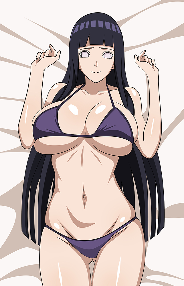 1 chica atractiva piernas desnudas pechos grandes bikini cabello negro boruto:_naruto_next_generations escote hinata_hyuuga naruto naruto_(clásico) naruto_(serie) naruto_shippuden en la cama pin_up debajo del pecho yxyyxy