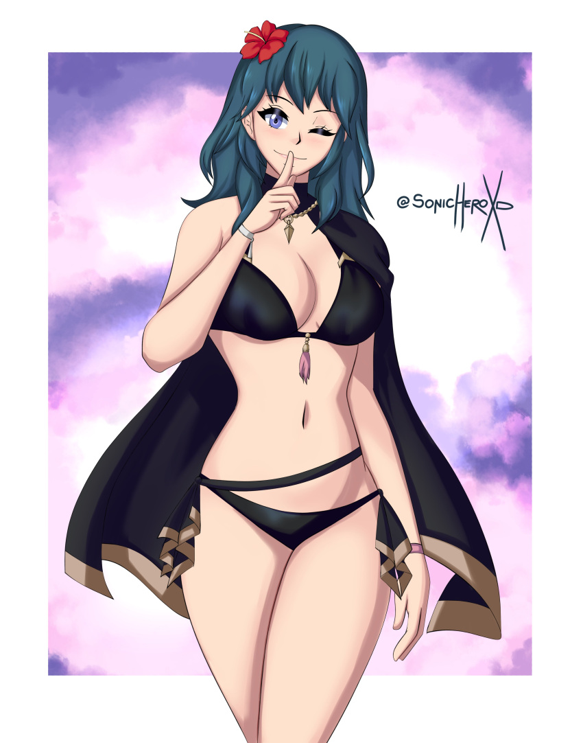 1 chica atractiva disfraz alternativo pechos grandes bikini bikini negro traje de baño negro ojos azules byleth (emblema de fuego) byleth (emblema de fuego) (mujer) byleth (verano) (emblema de fuego) (mujer) solo mujeres emblema de fuego emblema de fuego: tres casas héroes del emblema de fuego disfraz alternativo oficial de nintendo sonicheroxd traje de baño cabello verde azulado