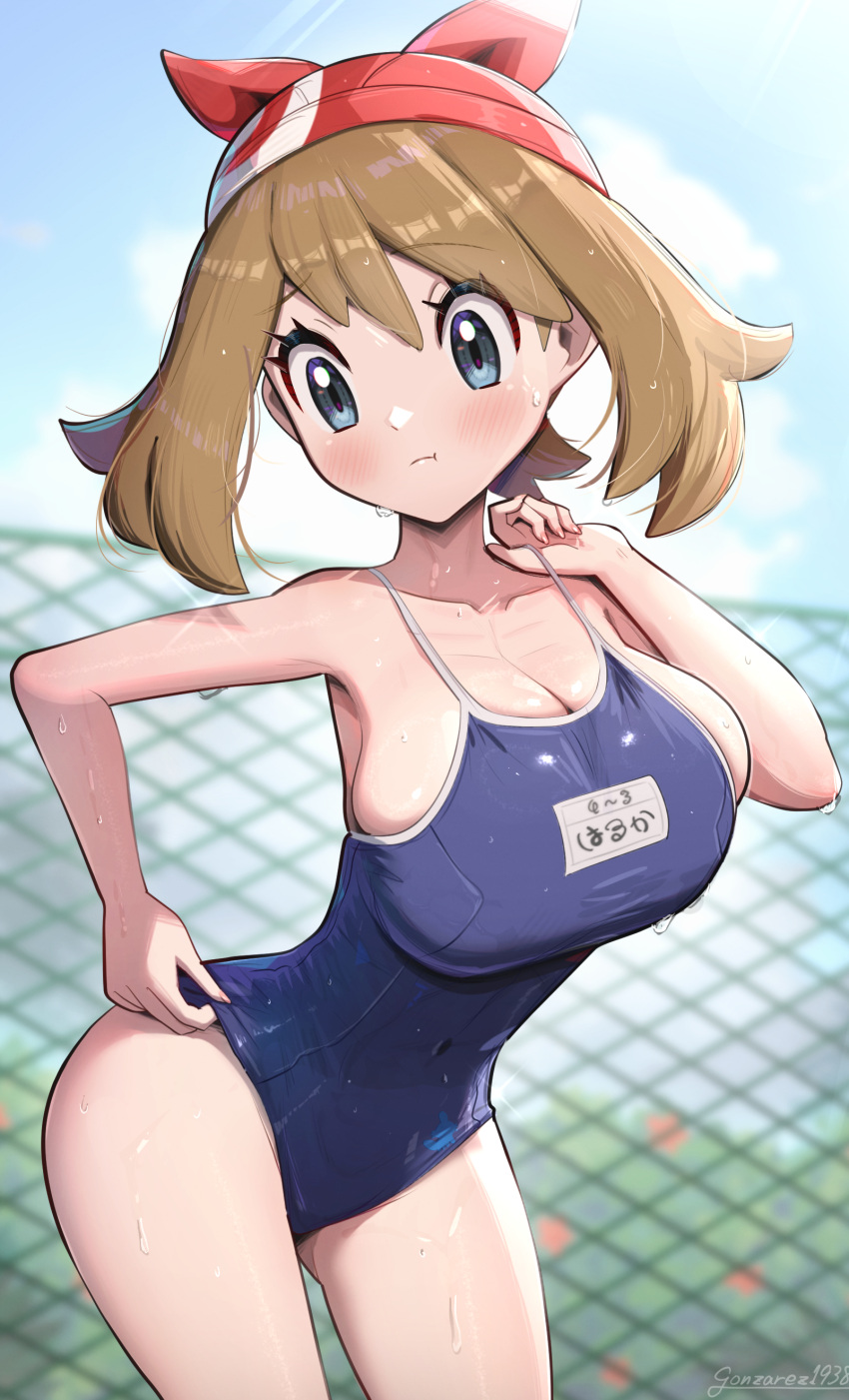 1 chica absurda_res seductora disfraz_alternativo pechos_grandes bikini ojos_azules cabello_castaño criaturas_(compañía) game_freak gonzarez alta_res mayo mayo_(pokemon) nintendo bikini_de_una_pieza pokemon pokemon_rse traje_de_baño_escolar traje_de_baño