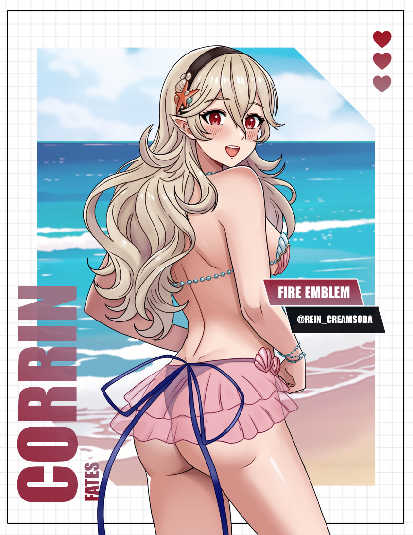 1 chica atractiva piernas desnudas pechos grandes bikini corrin (emblema de fuego) corrin (emblema de fuego) (mujer) corrin (verano) (emblema de fuego) (mujer) solo mujeres emblema de fuego destinos emblema de fuego héroes emblema de fuego humano ojos magenta nintendo rein creamsoda bikini de concha bikini de concha cabello plateado tagme piel blanca