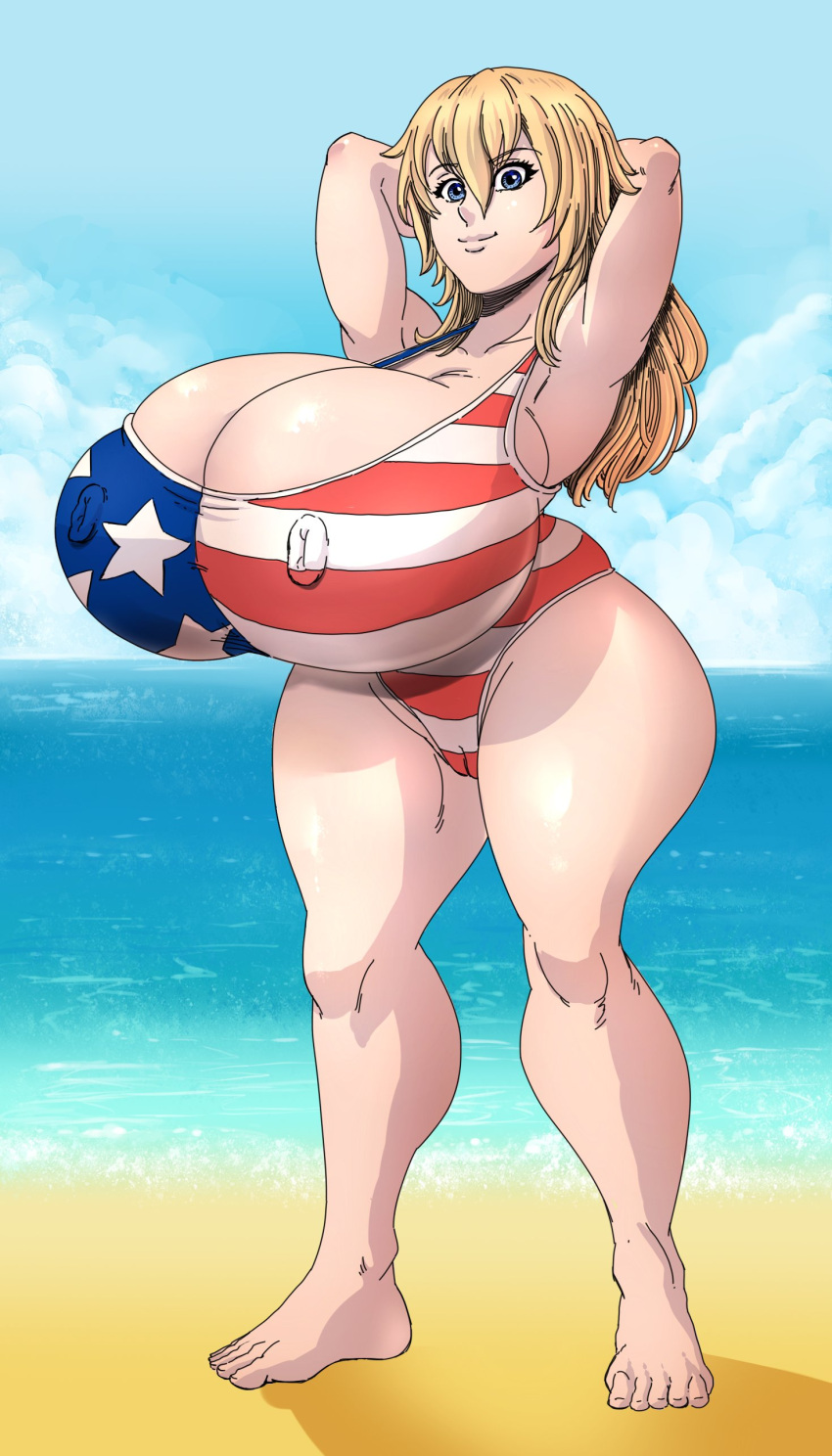 1girl 2022 bikini con bandera americana traje de baño con bandera americana axilas brazos detrás de la cabeza culo descalza playa cabello rubio ojos azules llamadas de nalgas pechos cameltoe comisión comisionado carga pezones erectos culo gigantesco pechos gigantescos culo enorme pechos enormes cabello largo mirando al espectador madura mujer madura mujer madura milf pezones pezones visibles a través de la ropa nutaku traje de baño de una pieza coño sonrisa traje de baño muslos gruesos muslos twisteddragonart vagina caderas anchas zoe (llamadas de nalgas)