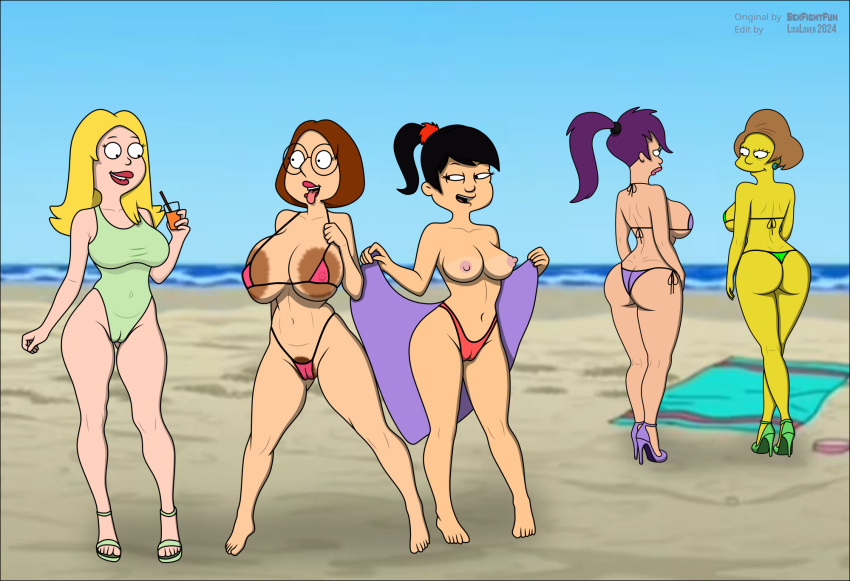 5 chicas mayores akiko yoshida padre americano mujer asiática culo playa pechos grandes bikini rubia cabello rubio morena cameltoe editar edna krabappel pezones erectos chico de familia francine smith futurama gafas areolas grandes lisalover meg griffin milf milfs mamá pelo de coño sexfightfun traje de baño los simpson turanga leela cabello violeta yuri