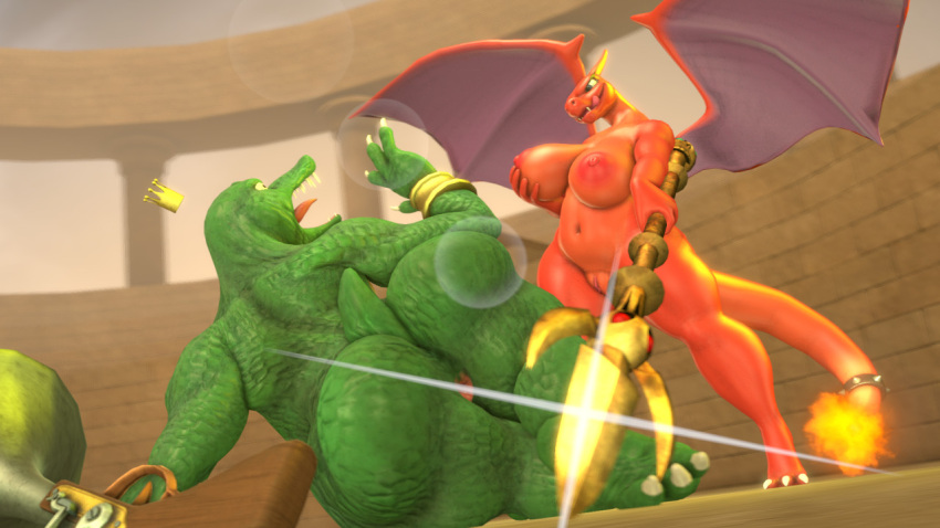 1girl 3d_(obra de arte) accesorio anthro culo pechos grandes pechos charizard charizard_(pokemon) cocodrilo corona medios_digitales_(obra_de_arte) dominante hembra dominante donkey_kong_(serie) dúo charizard_hembra k_rool_hembra pelea furgonomics pokemon_generación_1 genitales pistola casco pechos_enormes joyas k_rool kremling lamiendo lamiendo_labios masculino arma_cuerpo_a_cuerpo membrana_(anatomía) alas_membranosas nintendo pezones pokemon_desnudo pokemon_(especie) arma de asta coño arma_a_distancia reptil anillo scalie sonrisa cineasta_origen lanza cola accesorio_de_cola joyería_de_cola anillo_de_cola muslos_gruesos tigura lengua lengua_fuera arma alas