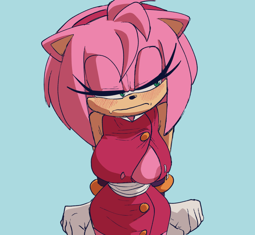 1 chica amy_rose amy_rose_(boom) anthro pechos grandes rubor senos sueltos senos afuera coolerinker avergonzado erizo de ojos verdes inker_comics inkershike pezón suelto sin sujetador sega sonic_boom sonic_the_hedgehog_(serie) mal funcionamiento del vestuario