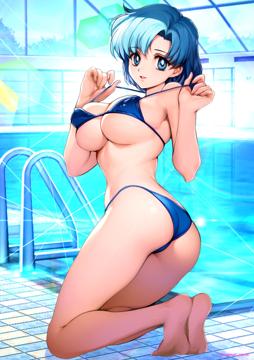 1 chica 1 chica seductor nombre_del_artista culo brazos_desnudos hombros_descalzos pechos_grandes descalzos bikini bishoujo_senshi_sailor_moon bikini_azul ojos_azules cabello_azul solicitud_de_comentario día pies cuerpo_completo manos_arriba alta_resolución pierna alta pierna_alta interior arrodillarse mirando_al_espectador mirando_hacia atrás mizuno_ami oyaman piscina_escalera tirar_propia_ropa pelo_corto firma_ fondo sonrisa suelas piscina traje de baño muslos dedos de los pies torso retorcido agua