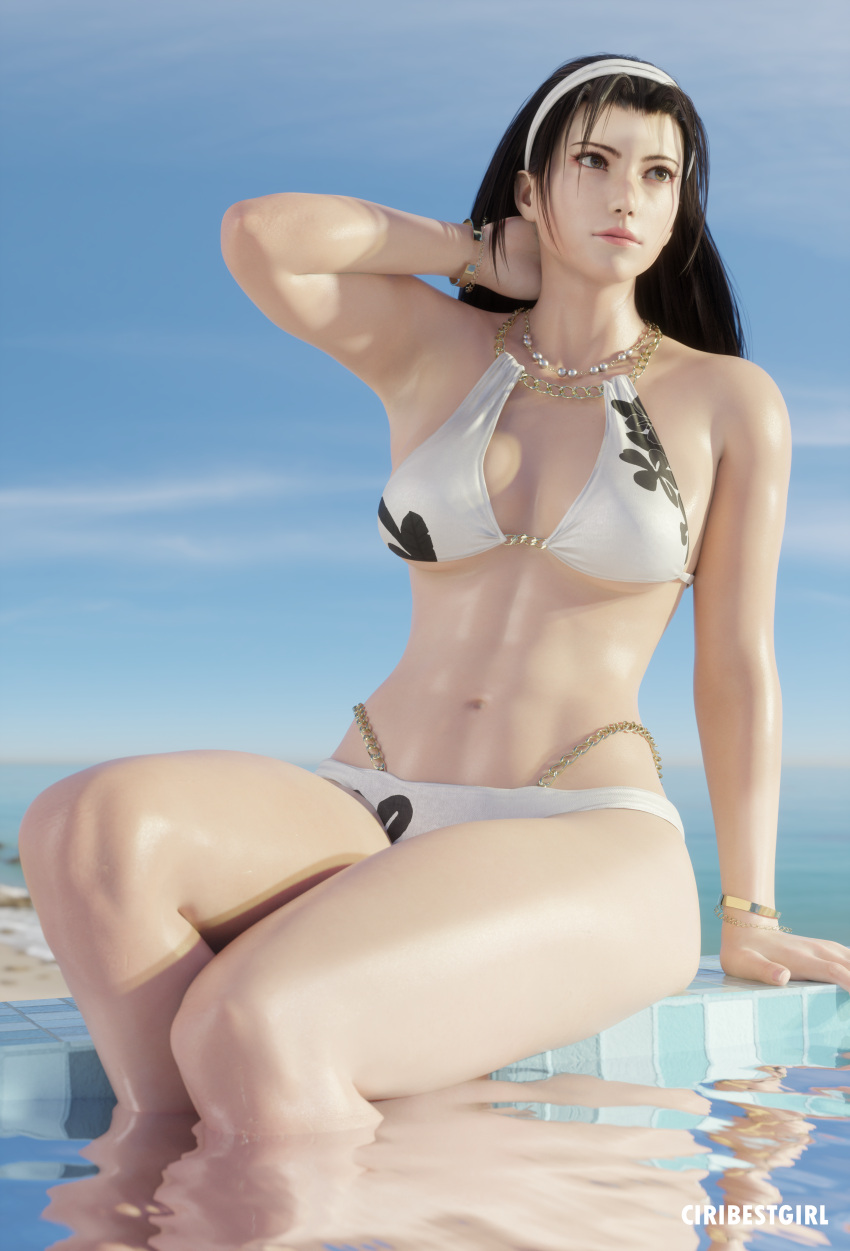 1girl 3d abs seductor brazos arriba atlético mujer_atlética culo grande pechos grandes bikini pechos ciribestgirl escote enfoque_femenino solo mujer en forma conjunto de imágenes de alta resolución jun_kazama kazama_jun mujer de piel clara piel_clara milf namco ombligo afuera piscina junto a la piscina piscina tekken tekken_2 tekken_8 tekken_tag_tournament tekken_tag_tournament_2 muslos altos mojados