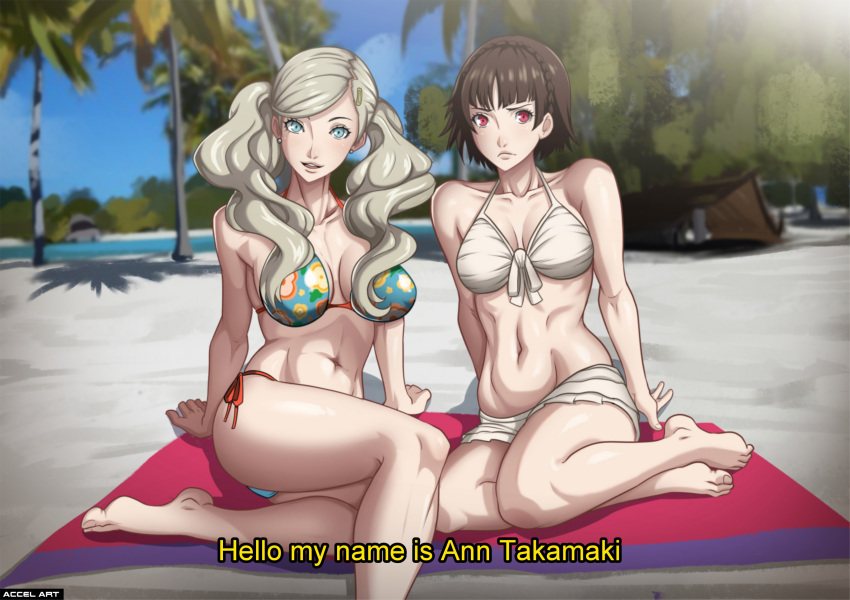 2_girls accelart seductor ann_takamaki mujer_atlética piernas_descalzas playa_pechos_grandes bikini cabello_rubio ojos_azules cabello_marrón músculos_de_pantorrilla cámara texto en inglés pies mujer-abdominales solo mujer_en forma introducción mujer_de_piel clara haciendo_un_porno makoto_niijima pechos_medios cabello_medio abdomen múltiples_chicas boca_abierta afuera persona persona_5 grabación ojos_rojos pelo_corto sonrisa traje de baño texto grueso muslos altos colas gemelas