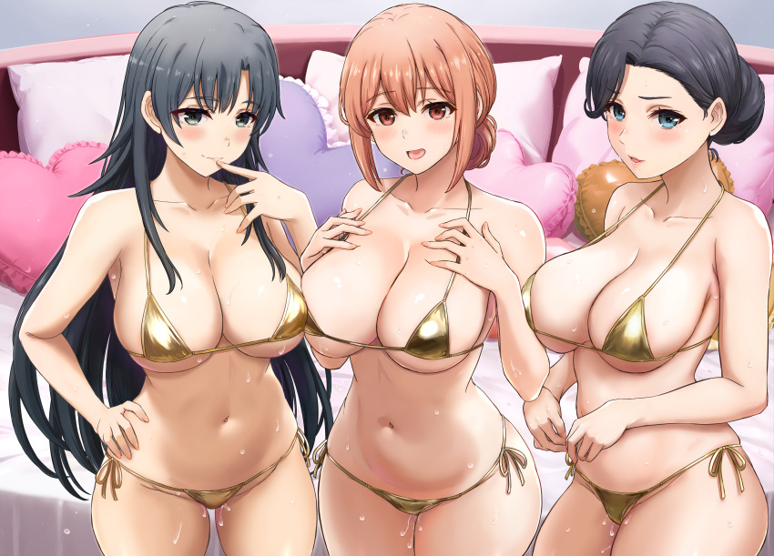 3_girls absurd_res seductor traje_alternativo cama pechos_grandes bikini ojos_negros cabello_negro ojos_azules rubor escote boca_cerrada clavícula comiket_104 solicitud de comentario portada página de portada cowboy_shot doujin_cover dedo_a_boca bikini_dorado ingle pelo_moño halterneck mano en la cadera manos en el pecho corazón almohada en forma de corazón alta resolución hiratsuka_shizuka en anaki_shiki labios cabello_largo mirando_al_visor trajes_compatibles mujer_madura micro_bikini milf milfs múltiples_niñas ombligo_boca_abierta ojos_naranjas cabello_naranja labios_partidos almohada almohada_rosa shiny_swimsuit shizuka_hiratsuka short_hair side-tie_bikini_bottom sideboob sonrisa de pie estómago string_bikini traje de baño three_ quarter_view cabello_muy_largo mojado yahari_ore_no_seishun_lovecome_wa_machigatteiru. madre_de_yuigahama_yui yukinoshita_madre_de_yukino