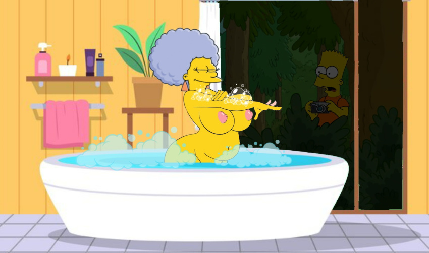 bart_simpson baño baño pechos grandes burbujas desnudo patty_bouvier espiando a los_simpsons lavando