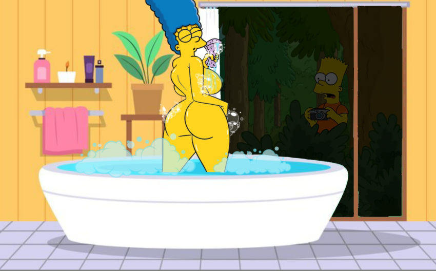 bart_simpson culo grande pechos grandes cámara marge_simpson madre e hijo desnudos espiando a los_simpson voyeur