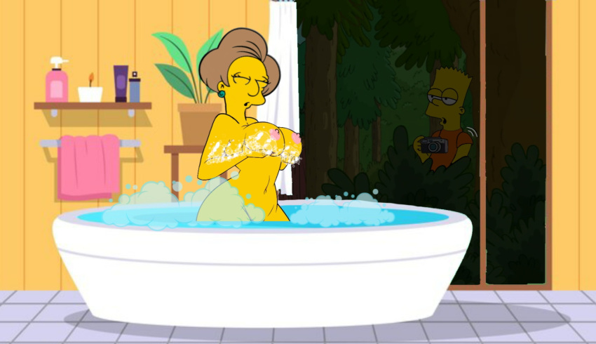 bart_simpson pechos grandes edna_krabappel grabación desnuda espiando a los_simpsons voyeur ventana mojada