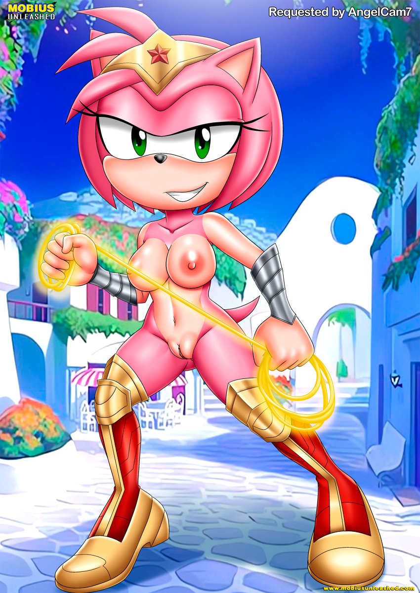 1girl amy_rose anthro bbmbbf pechos mujer_solo mirando_al_visor mobius_unleashed pezones desnudo palcomix coño sega sonic_the_hedgehog_(serie) Wonder_amy Wonder_woman_(cosplay)