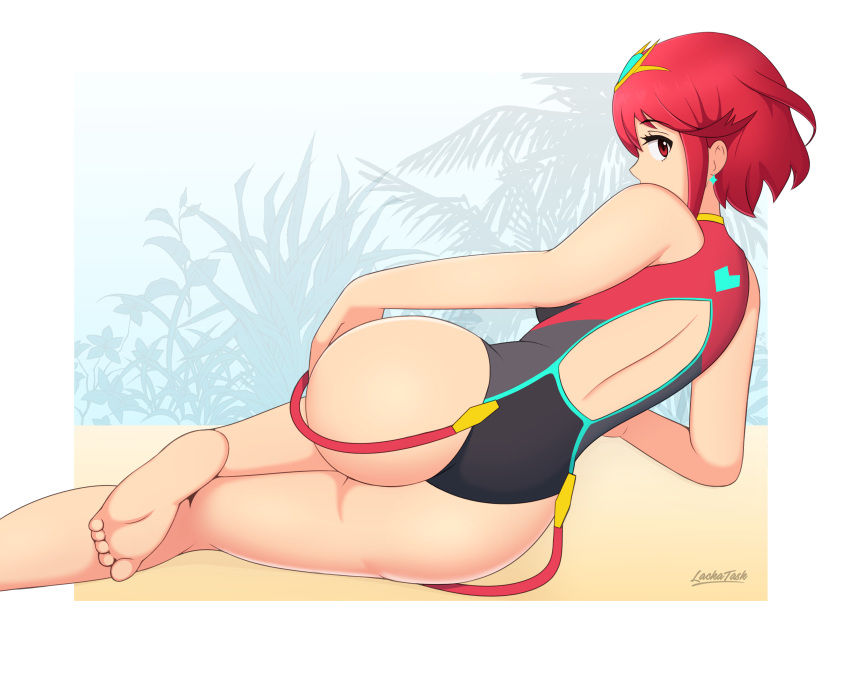 1girl absurd_res culo seductor pechos grandes bikini traje de baño de competencia alta resolución falta de mesa nintendo bikini de una pieza traje de baño de una pieza pyra traje de baño de pelo rojo xenoblade_(serie) xenoblade_chronicles_2