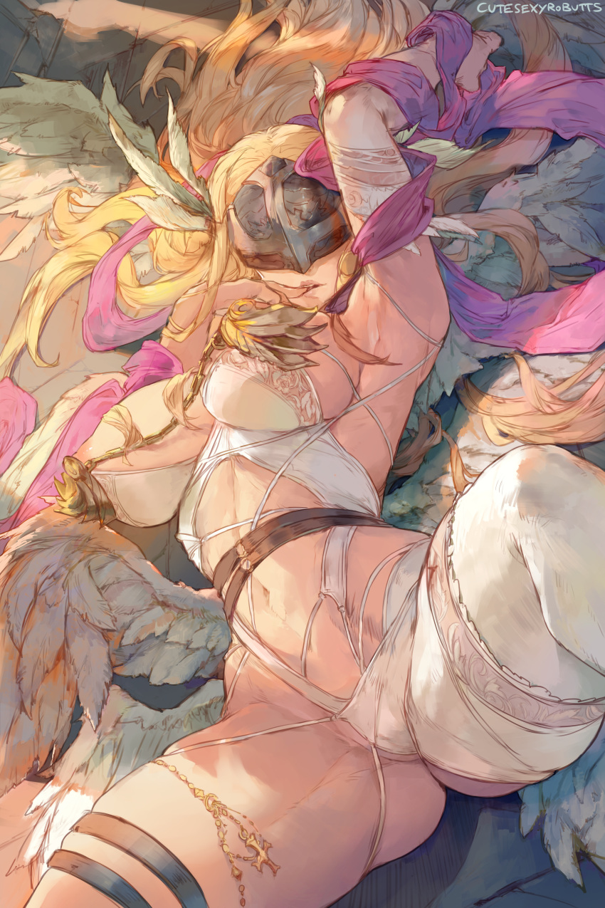 1girl angewomon pechos grandes cabello_rubio culo_burbuja escote lindosexyrobutts digimon digimon_(especie) digimon_adventure cachonda invitando_al_sexo levantamiento_piernas piernas arriba mirando_al_espectador posición_misionera pose piernas_abiertas burlas muslos_gruesos