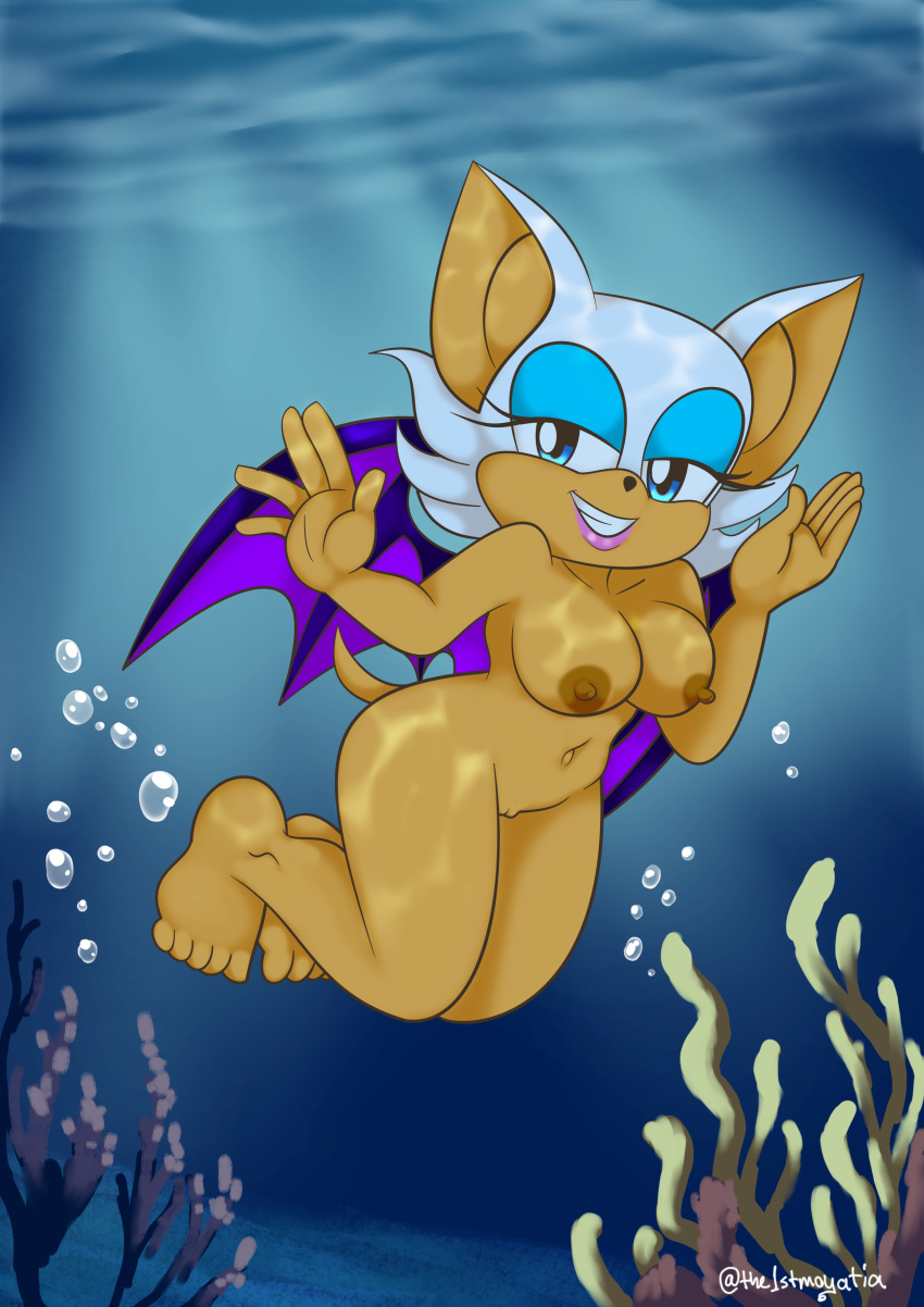 1girl anthro murciélago descalzo pechos grandes pechos mujer apnea peludo ombligo pezones desnudo océano coño rouge_the_bat mar sega skinny_dipping solo sonic_(serie) sonic_the_hedgehog_(serie) nadando the1stmoyatia bajo el agua agua